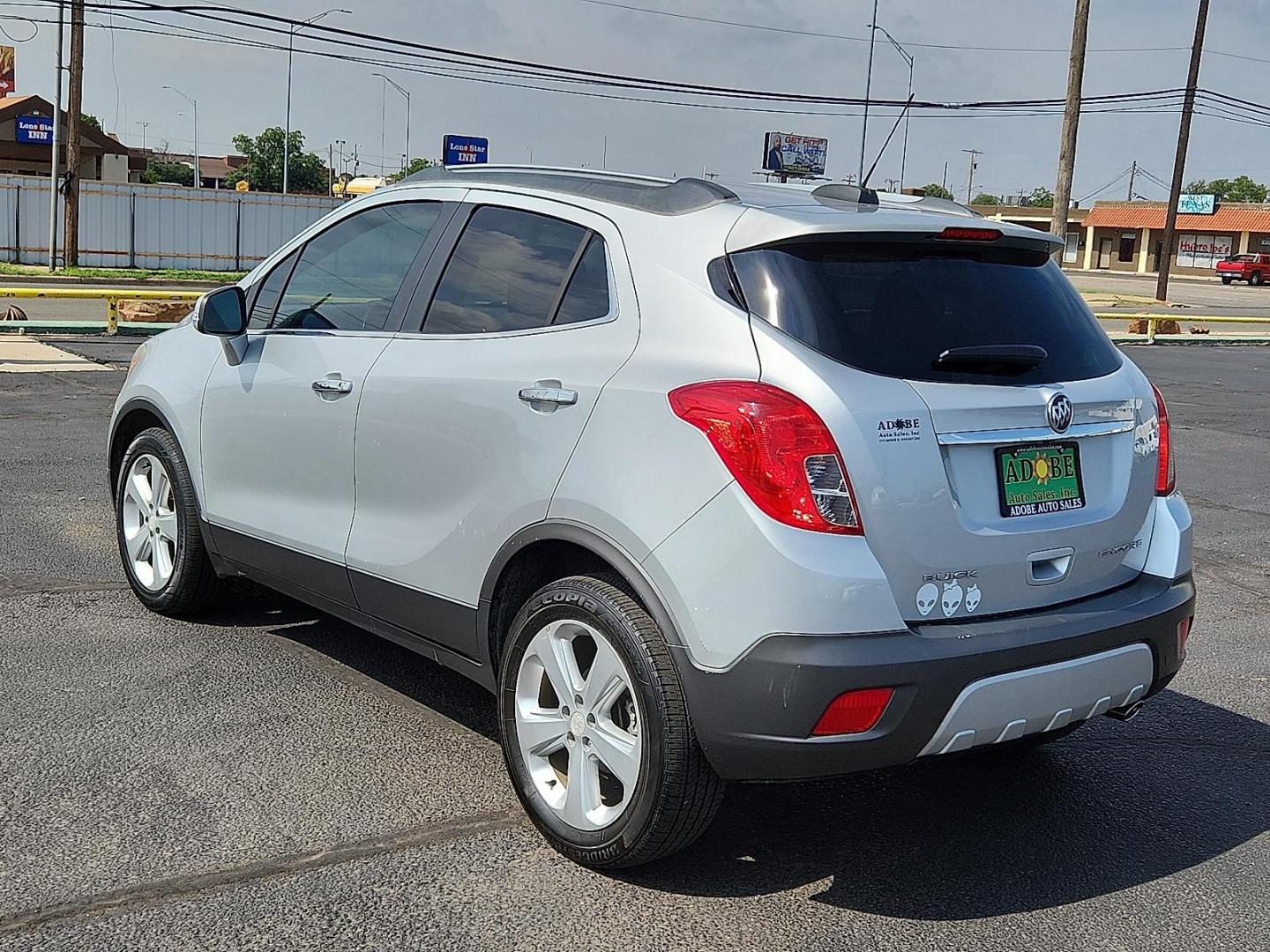 2015 Quicksilver Metallic - GAN /Titanium - AFO Buick Encore (KL4CJASB1FB) with an Ecotec 1.4L I-4 DOHC, variable valve control, intercooled turbo, regular unleaded, engine with 138HP engine, located at 4711 Ave Q, Lubbock, TX, 79412, (806) 687-2362, 33.551304, -101.855293 - Photo#2