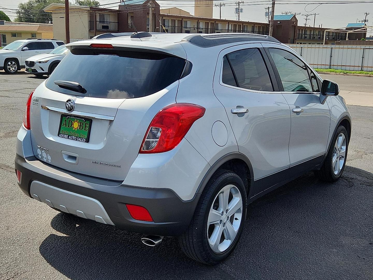 2015 Quicksilver Metallic - GAN /Titanium - AFO Buick Encore (KL4CJASB1FB) with an Ecotec 1.4L I-4 DOHC, variable valve control, intercooled turbo, regular unleaded, engine with 138HP engine, located at 4711 Ave Q, Lubbock, TX, 79412, (806) 687-2362, 33.551304, -101.855293 - Photo#3
