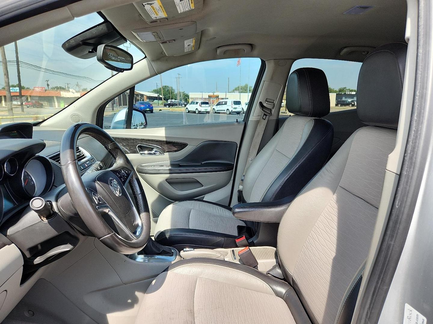 2015 Quicksilver Metallic - GAN /Titanium - AFO Buick Encore (KL4CJASB1FB) with an Ecotec 1.4L I-4 DOHC, variable valve control, intercooled turbo, regular unleaded, engine with 138HP engine, located at 4711 Ave Q, Lubbock, TX, 79412, (806) 687-2362, 33.551304, -101.855293 - Photo#14