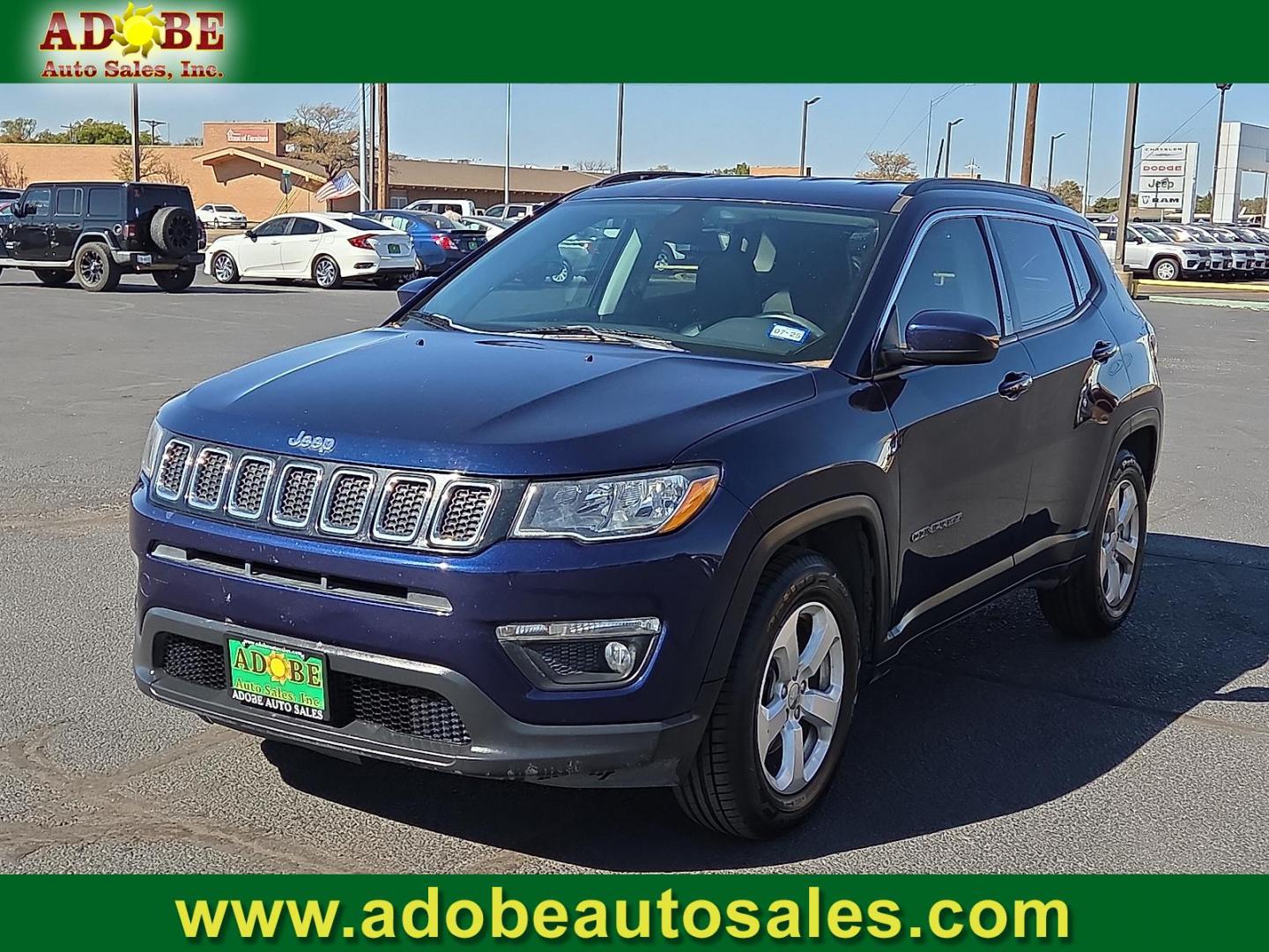 2019 Jazz Blue Pearlcoat - PBX /Black - X9 Jeep Compass Latitude FWD (3C4NJCBBXKT) with an 2.4L I-4 variable valve control, regular unleaded, engine with 180HP engine, located at 4711 Ave Q, Lubbock, TX, 79412, (806) 687-2362, 33.551304, -101.855293 - Photo#0