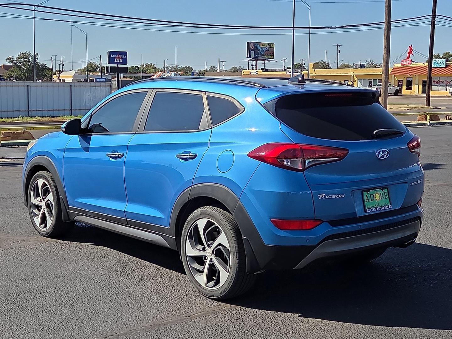 2016 Caribbean Blue - R5U /Black - TRY Hyundai Tucson Limited (KM8J33A21GU) with an 1.6L I-4 direct injection, DOHC, variable valve control, intercooled turbo, regular gasoline, engine with 175HP engine, located at 4711 Ave Q, Lubbock, TX, 79412, (806) 687-2362, 33.551304, -101.855293- Photo#2