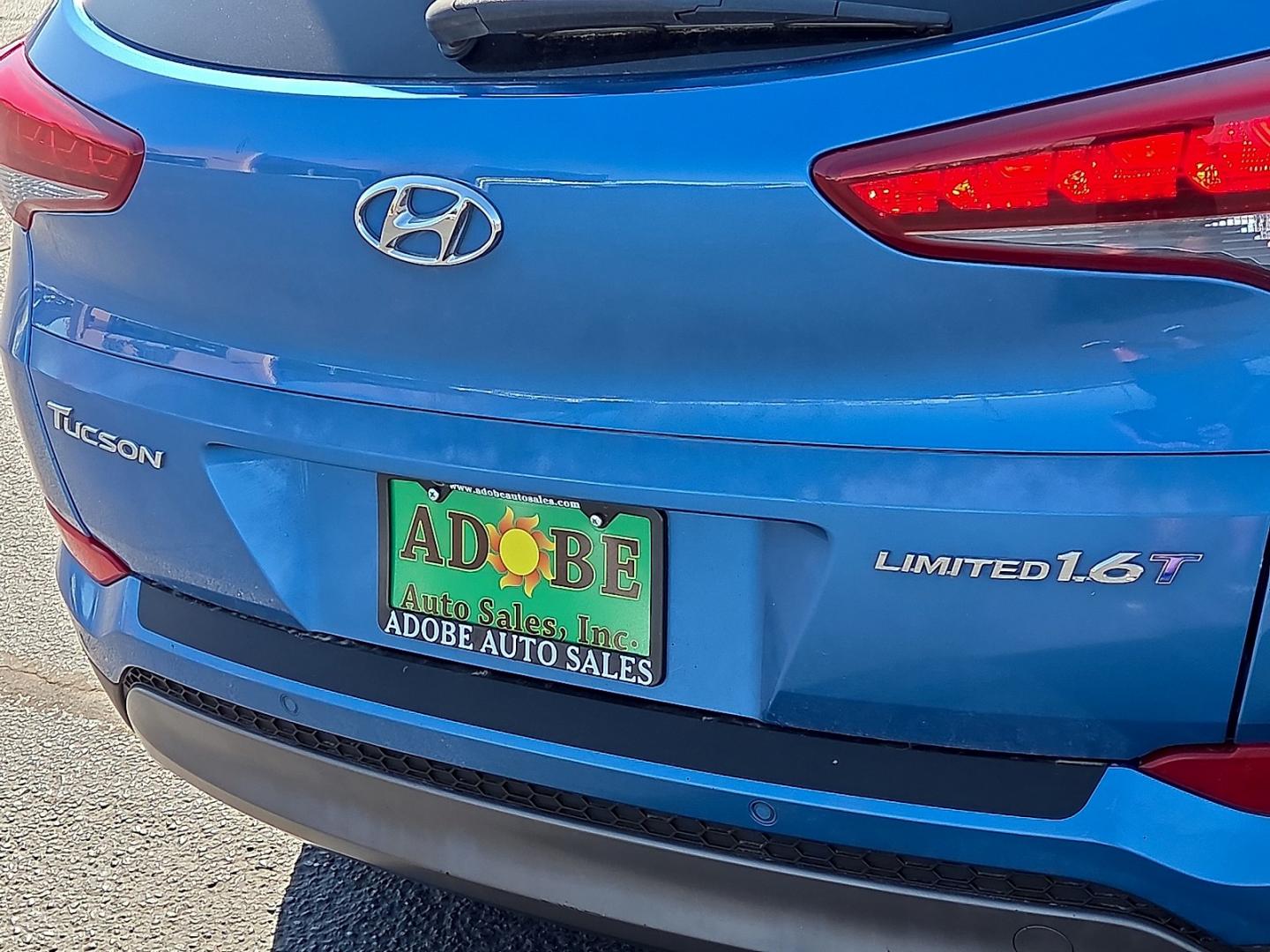 2016 Caribbean Blue - R5U /Black - TRY Hyundai Tucson Limited (KM8J33A21GU) with an 1.6L I-4 direct injection, DOHC, variable valve control, intercooled turbo, regular gasoline, engine with 175HP engine, located at 4711 Ave Q, Lubbock, TX, 79412, (806) 687-2362, 33.551304, -101.855293- Photo#15