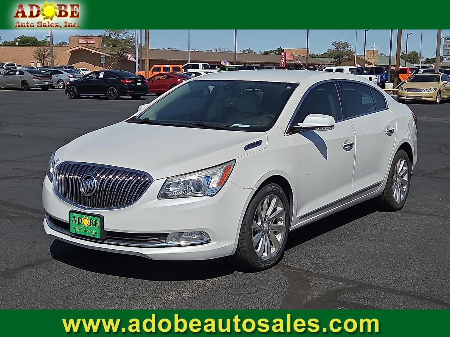2015 White Frost Tricoat - G1W /Light Neutral/Cocoa Accents - H1V Buick LaCrosse Leather (1G4GB5G32FF) with an 3.6L V-6 gasoline direct injection, DOHC, variable valve control, regular unleaded, engine with 304HP engine, located at 4711 Ave Q, Lubbock, TX, 79412, (806) 687-2362, 33.551304, -101.855293 - Photo#0