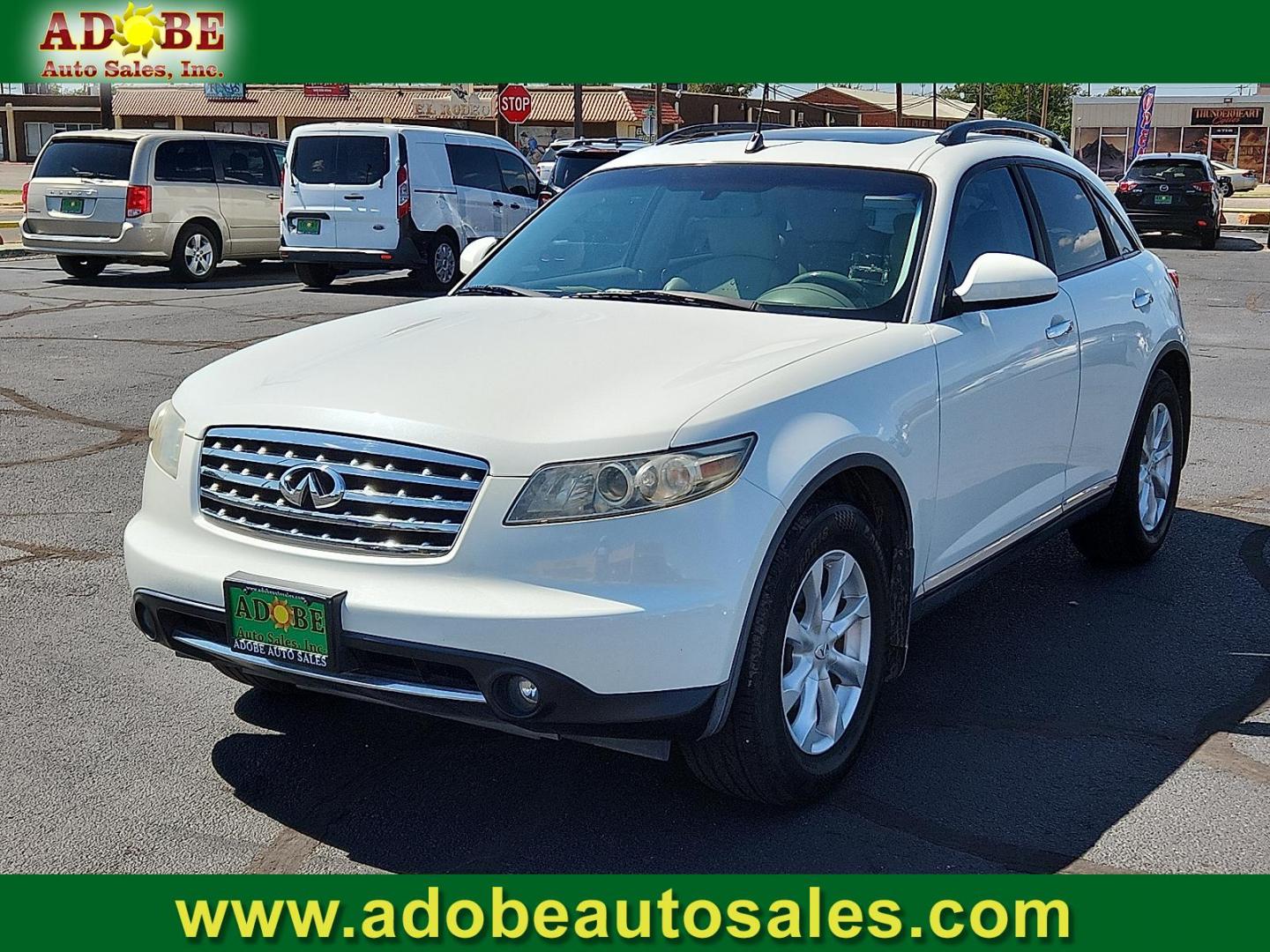 2006 WHITE INFINITI FX35 (JNRAS08U56X) with an VQ 3.5L V-6 DOHC, variable valve control, premium unleaded, engine with 280HP engine, located at 4711 Ave Q, Lubbock, TX, 79412, (806) 687-2362, 33.551304, -101.855293 - Photo#0