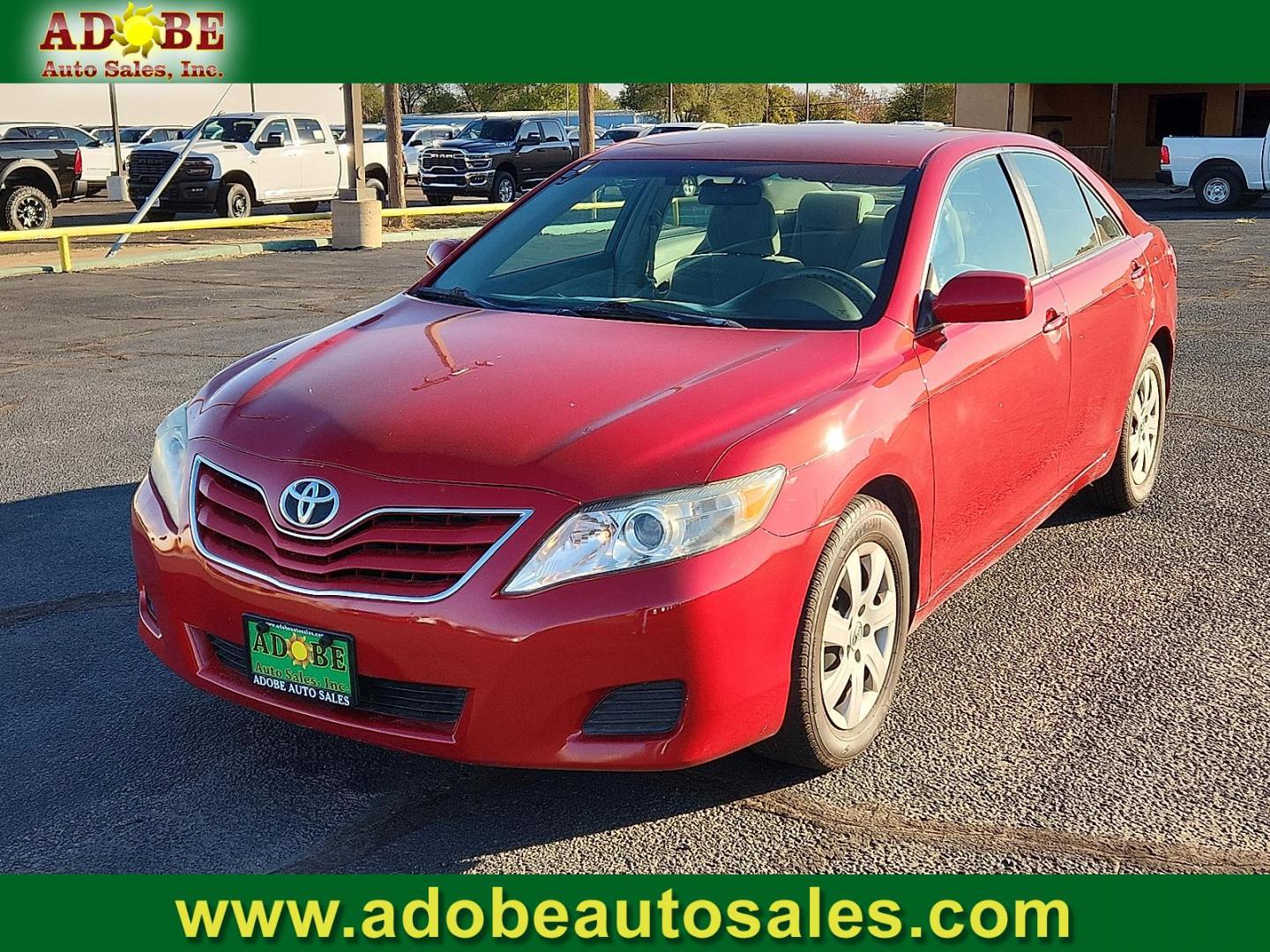 2011 RED Toyota Camry LE (4T1BF3EKXBU) with an 2.5L I-4 DOHC, variable valve control, regular unleaded, engine with 169HP engine, located at 4711 Ave Q, Lubbock, TX, 79412, (806) 687-2362, 33.551304, -101.855293 - Photo#0