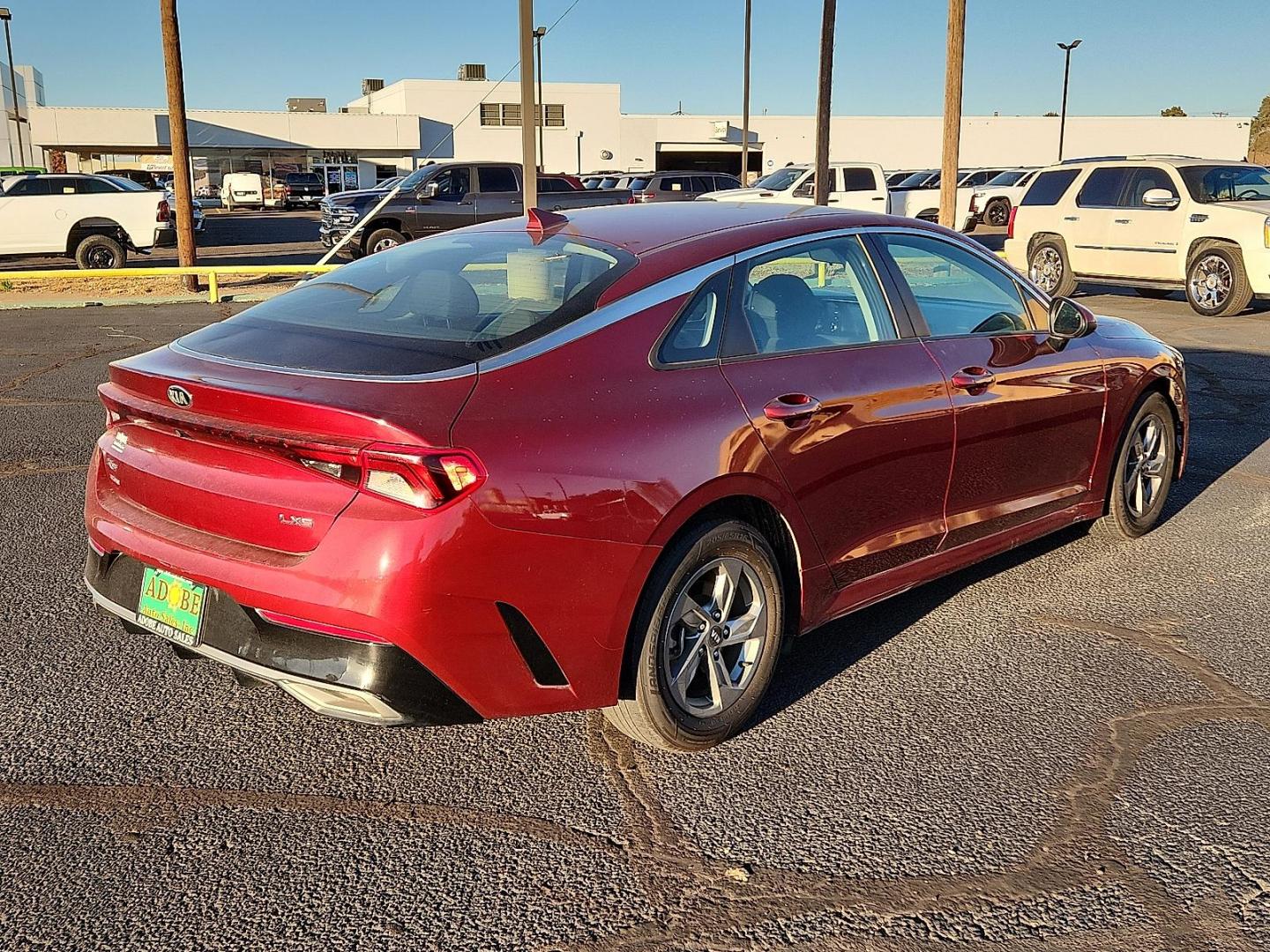 2021 RED Kia K5 LXS (5XXG14J28MG) with an Gamma-II 1.6L I-4 gasoline direct injection, DOHC, CVVD variable valve control, intercooled turbo, regular unleaded, engine with 180HP engine, located at 4711 Ave Q, Lubbock, TX, 79412, (806) 687-2362, 33.551304, -101.855293 - Photo#3