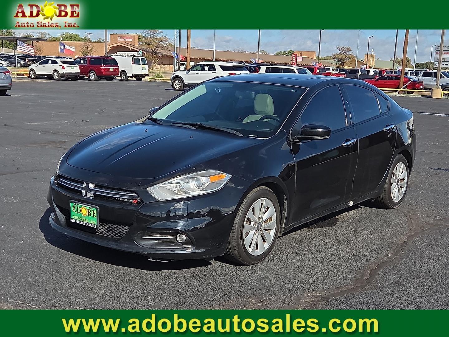2014 Pitch Black Clearcoat - PX8 /Ceramic White/Black - XW Dodge Dart Limited (1C3CDFCB6ED) with an MultiAir 2.4L I-4 variable valve control, regular gasoline, engine with 184HP engine, located at 4711 Ave Q, Lubbock, TX, 79412, (806) 687-2362, 33.551304, -101.855293- Photo#0