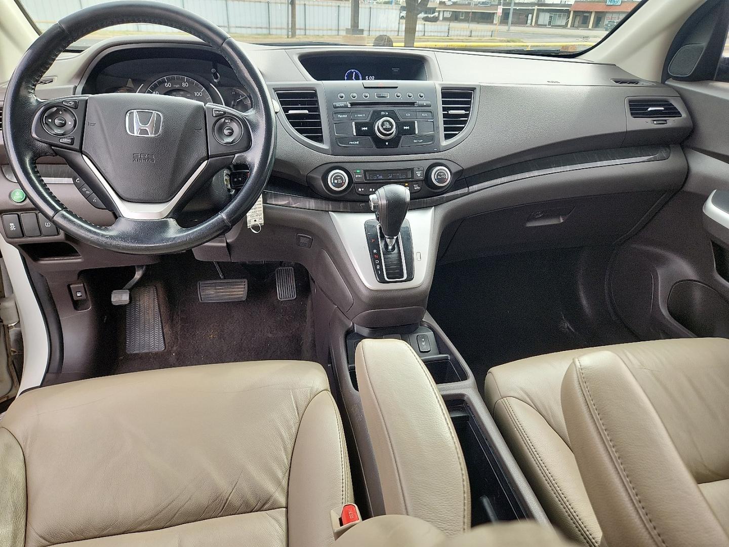 2014 WHITE /Beige - BE Honda CR-V EX-L (5J6RM3H71EL) with an 2.4L I-4 DOHC, i-VTEC variable valve control, regular unleaded, engine with 185HP engine, located at 4711 Ave Q, Lubbock, TX, 79412, (806) 687-2362, 33.551304, -101.855293 - Photo#14