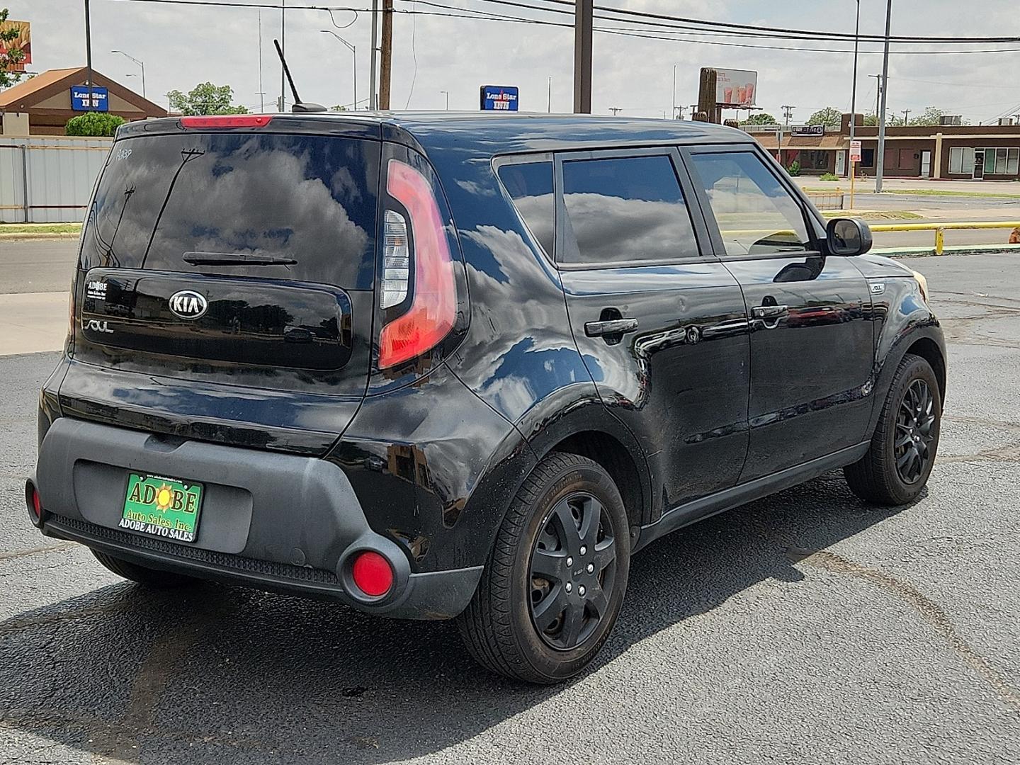 2015 BLACK /Black - EQ Kia Soul (KNDJN2A23F7) with an Gamma 1.6L I-4 gasoline direct injection, DOHC, variable valve control, regular unleaded, engine with 130HP engine, located at 4711 Ave Q, Lubbock, TX, 79412, (806) 687-2362, 33.551304, -101.855293- Photo#3